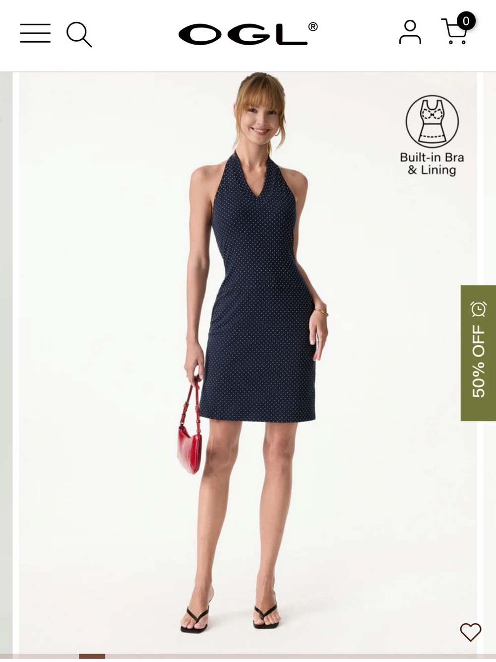 OGL Soft Stretch Halter Dress with White Dot Print